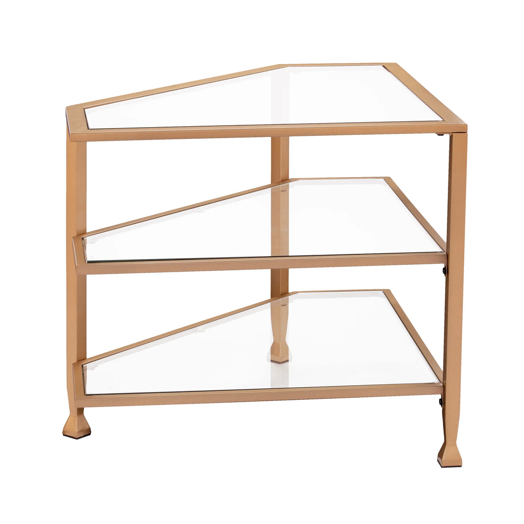 Jaymes Metal/Glass Corner TV Stand - Gold - AmericanHomeFurniture