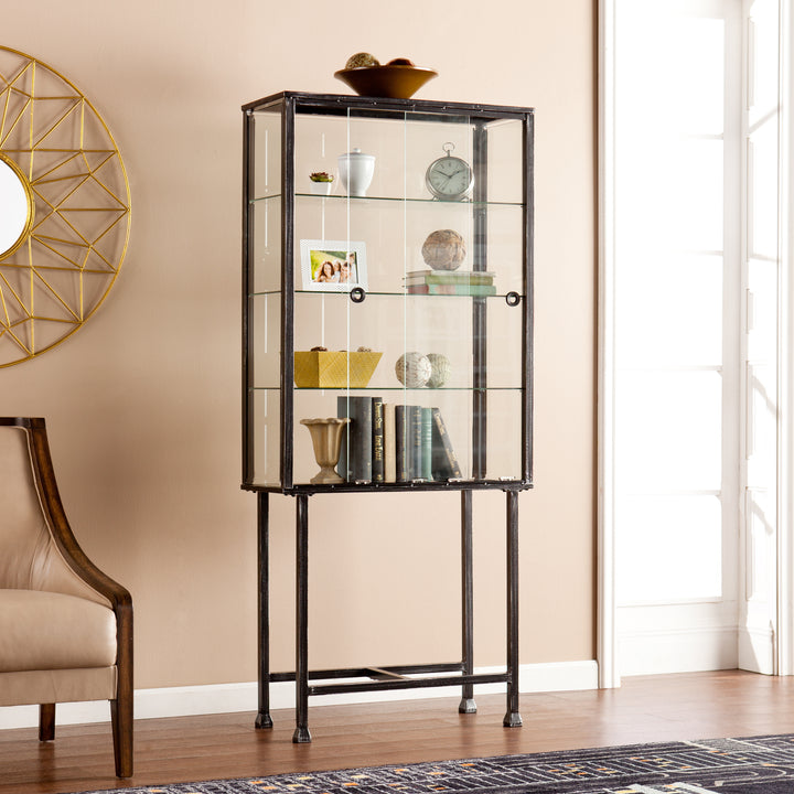 American Home Furniture | SEI Furniture - Metal/Glass Sliding-Door Display Cabinet