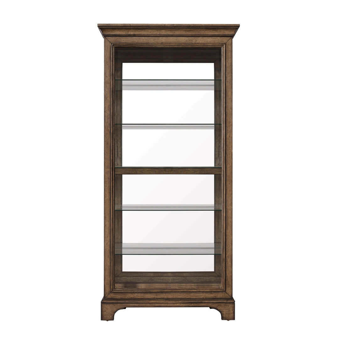 Traditional Sliding Door Curio with Glass Shelves and LED Light - AmericanHomeFurniture