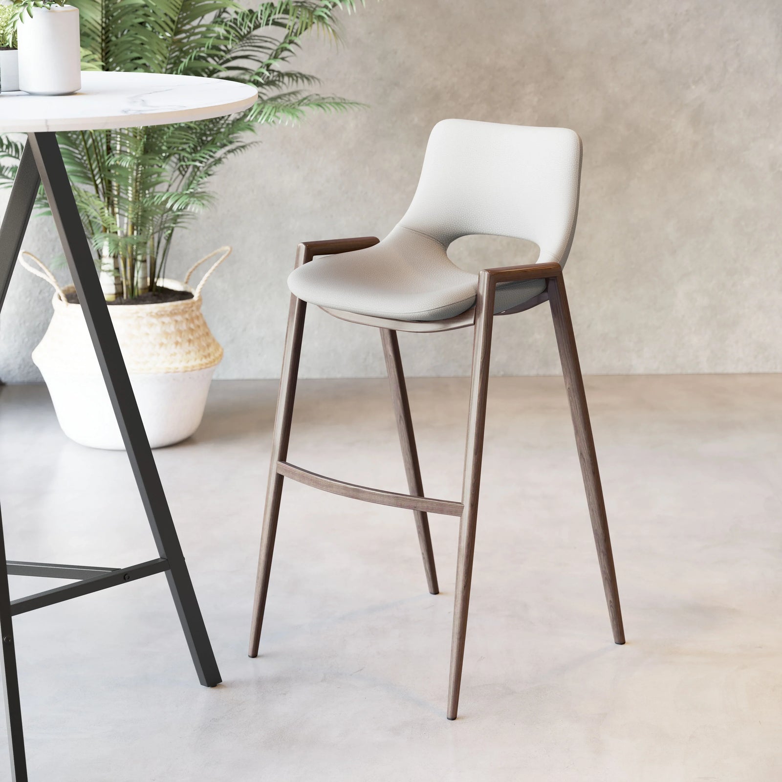 Zuo Desi Barstool (Set of 2) Beige & Walnut BAR STOOLS + COUNTER STOOLS