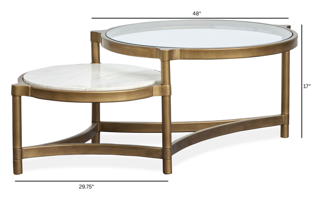 Cassidy Aged Brass And Volakas Classic Shaped Cocktail Table - T6357-62
