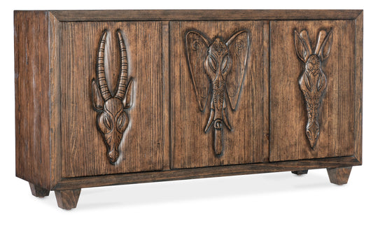 Medium wood finish with distressing/68''W x 20''L x 36''H