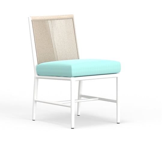 Sabbia Armless Dining Chair in Dupione Celeste, No Welt
