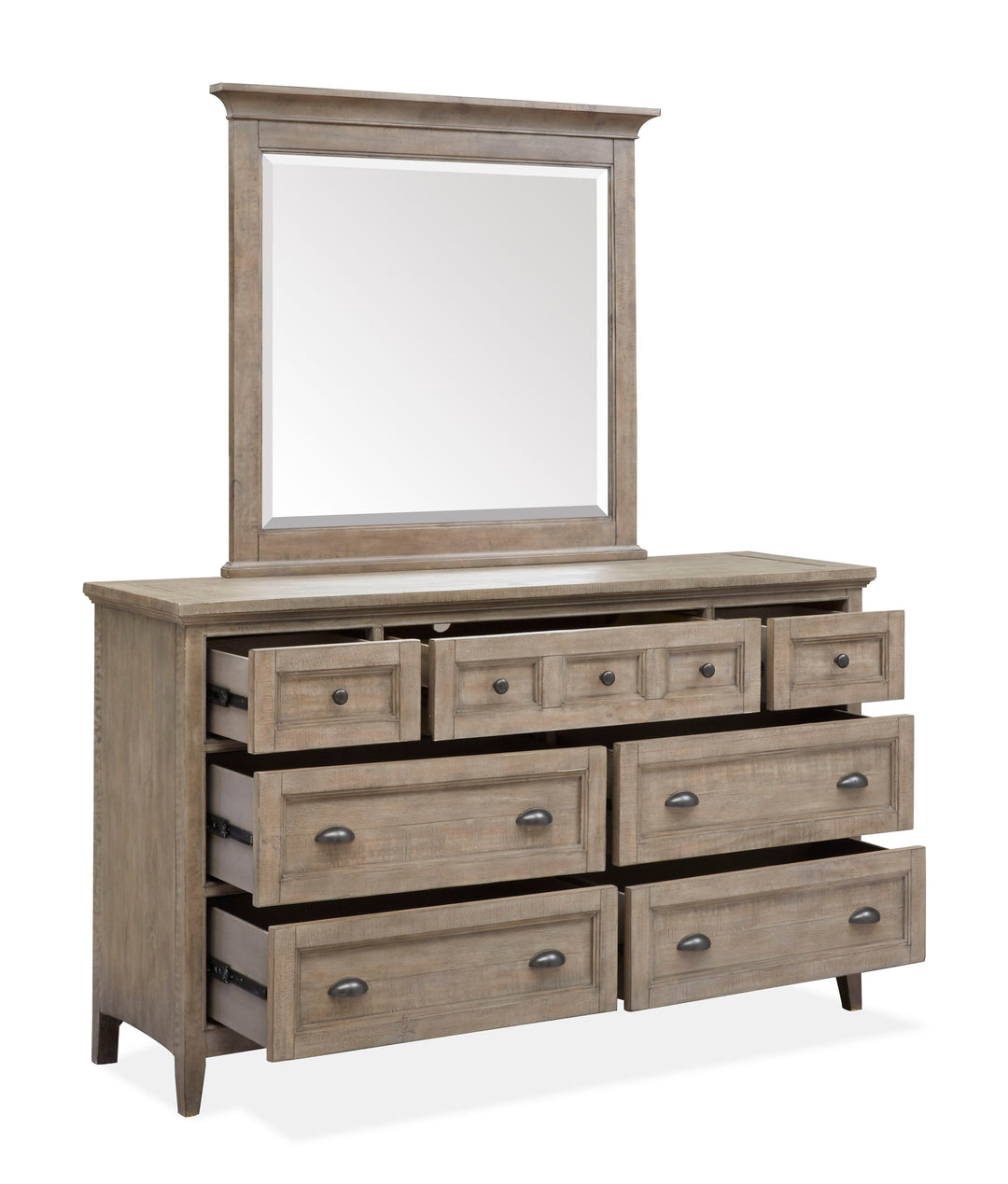 Paxton Place Dovetail Grey Drawer Dresser With Landscape Mirror - B4805-2040