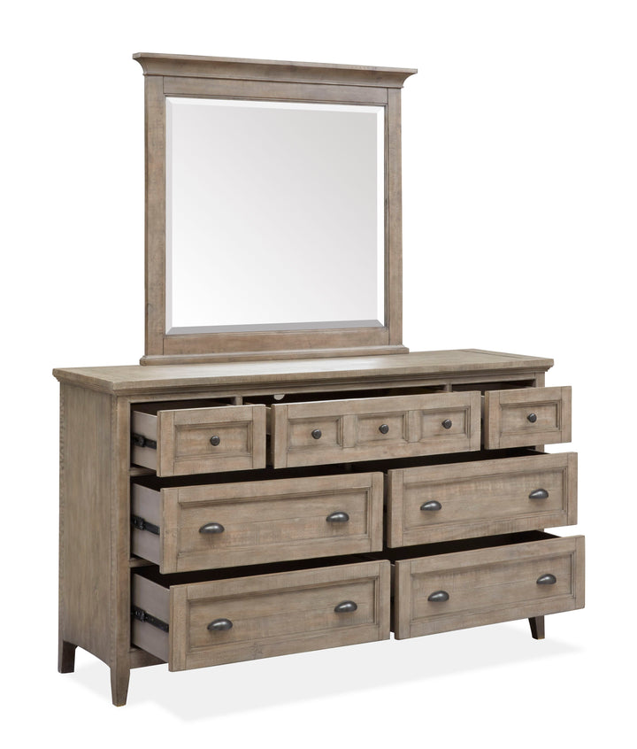 Paxton Place Dovetail Grey Drawer Dresser With Landscape Mirror - B4805-2040