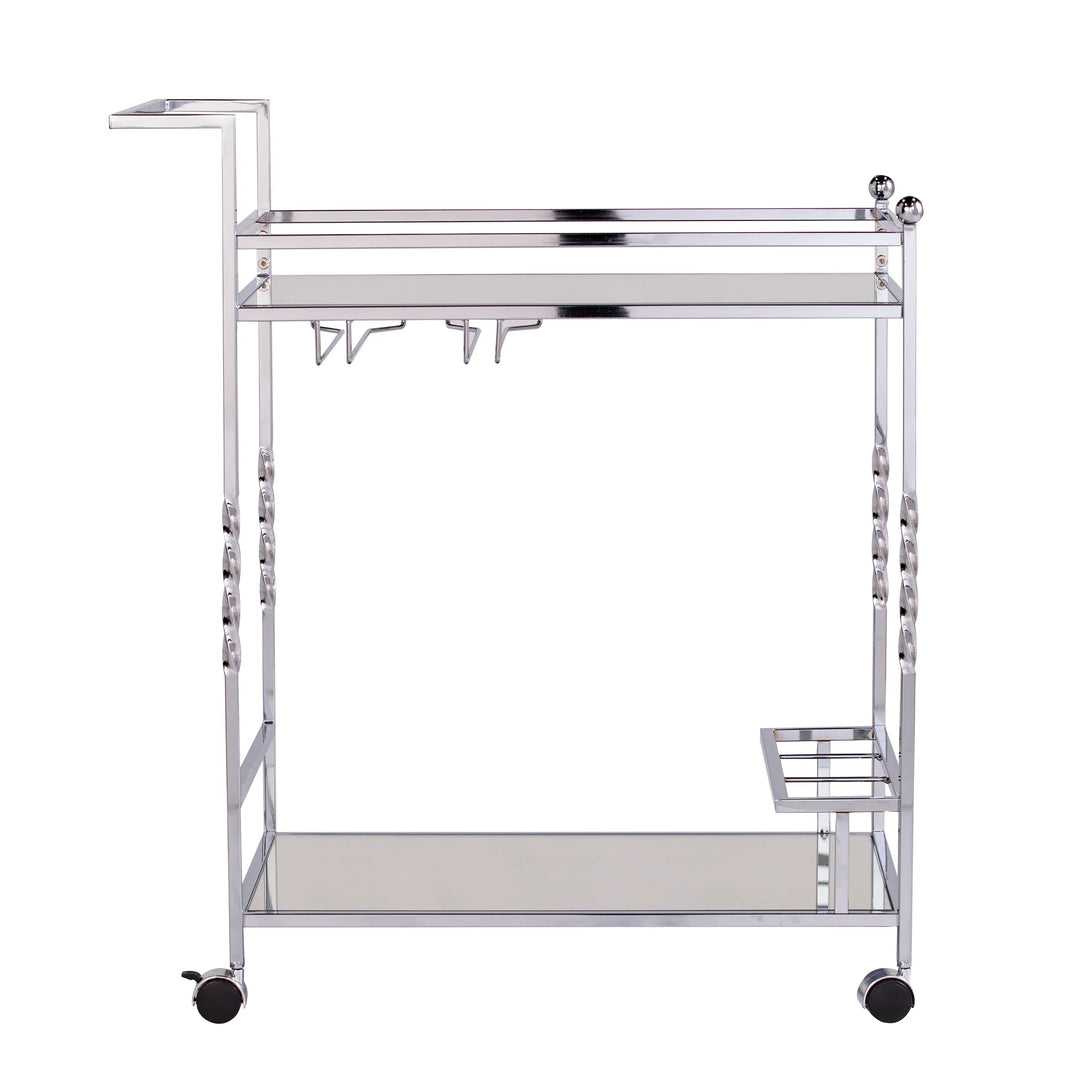 Ivers Metal Mirrored Bar Cart - Chrome - AmericanHomeFurniture