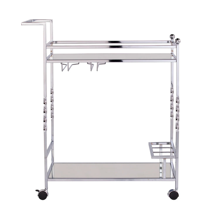 Ivers Metal Mirrored Bar Cart - Chrome - AmericanHomeFurniture