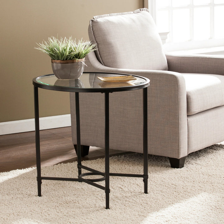 Quinton Metal/Glass Oval Side Table - AmericanHomeFurniture