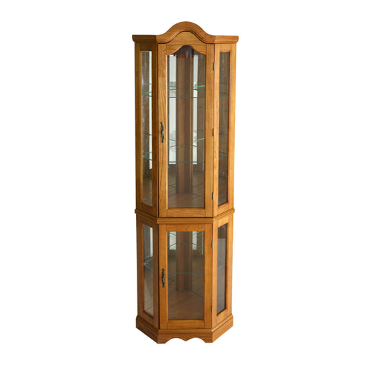 SEI Furniture Canterdale Lighted Corner Curio Cabinet - Golden Oak CABINETS