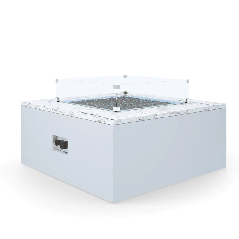 American Home Furniture | Sunset West - White Carrara Marble Square Fire Table Glass Surround