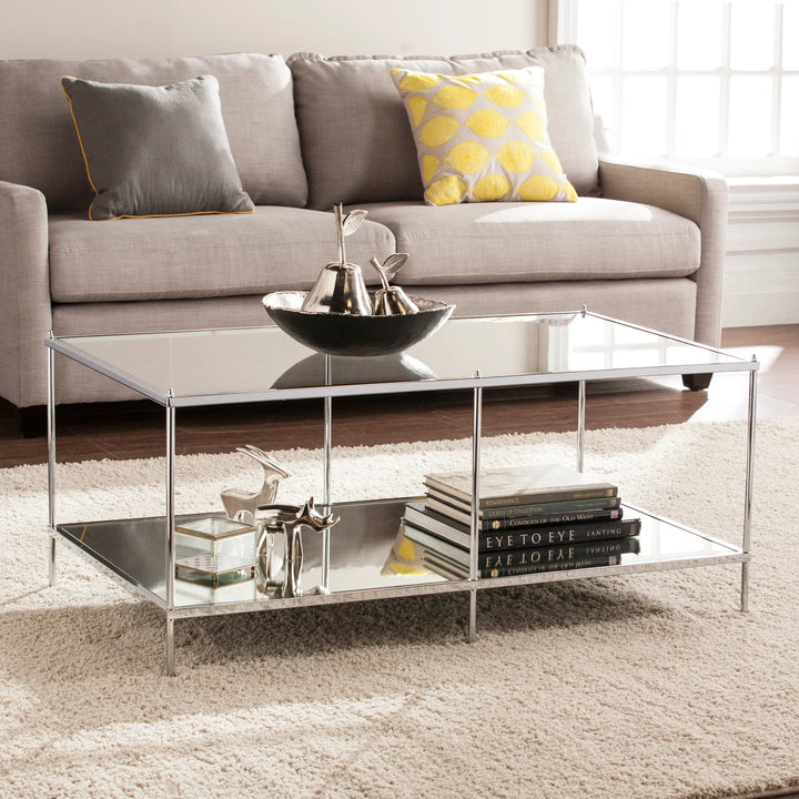 Knox Glam Mirrored Cocktail Table - Chrome - AmericanHomeFurniture