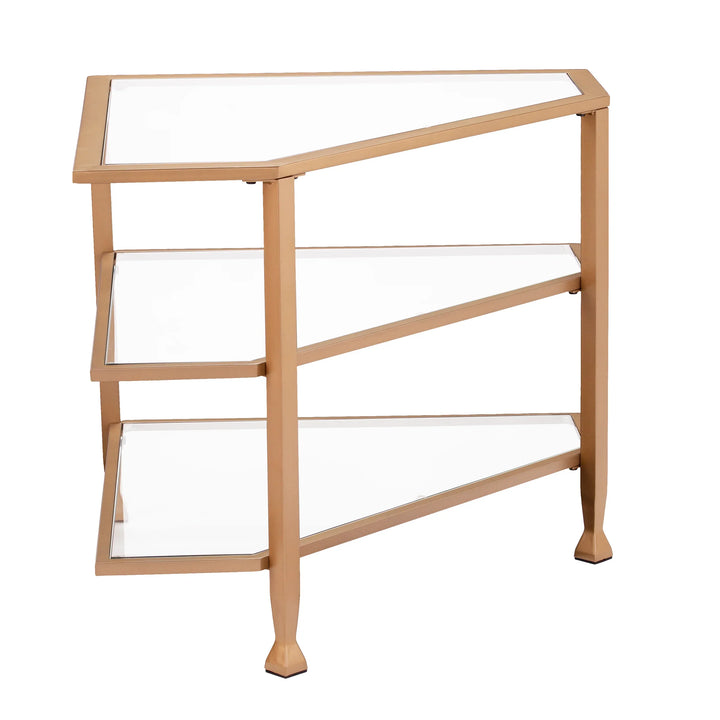 Jaymes Metal/Glass Corner TV Stand - Gold - AmericanHomeFurniture