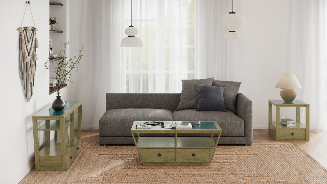 Elora Walnut And Tarnished Silver And Clear Glass Demilune Sofa Table - T5639-75