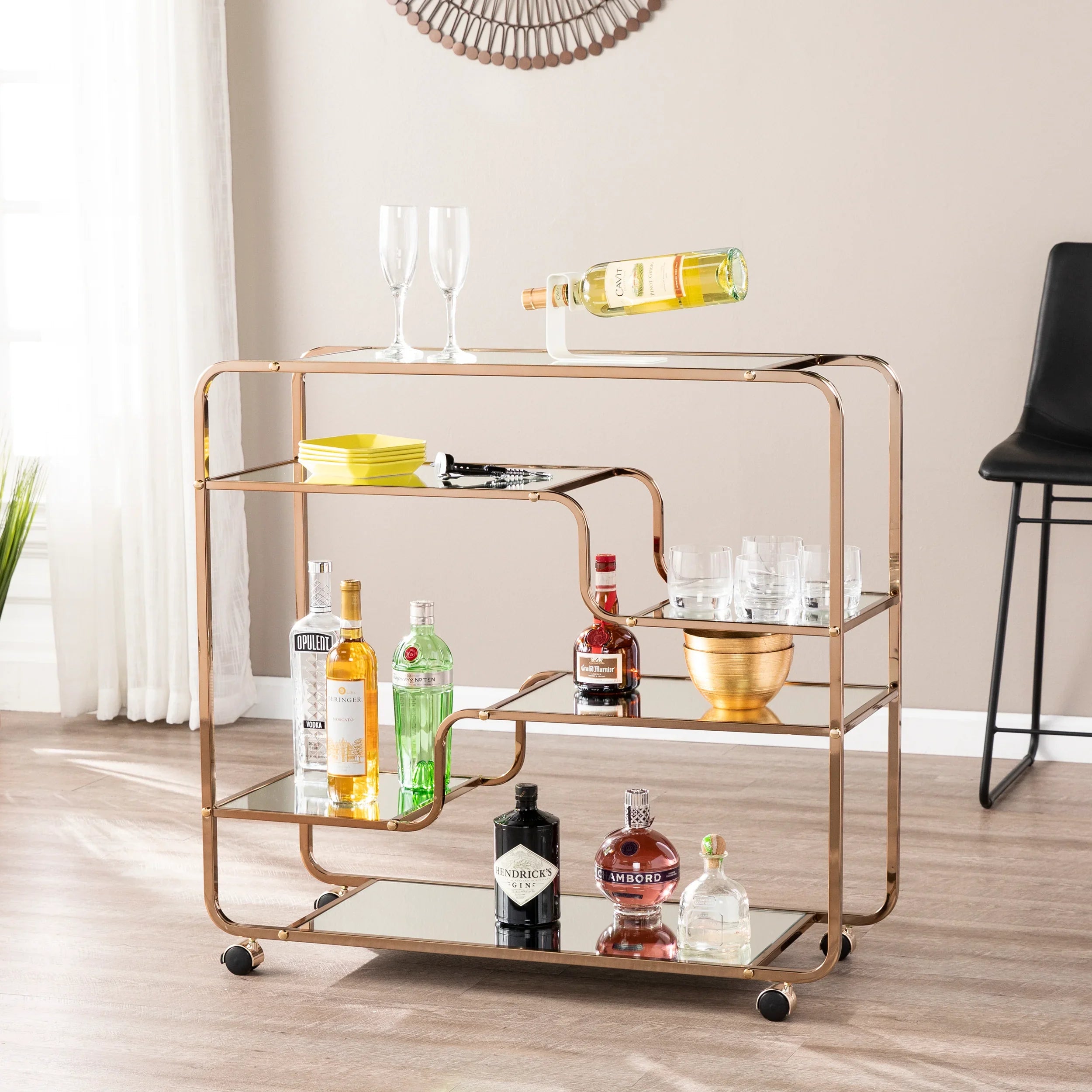 Maylynn Art Deco Mirrored Bar Cart - Thumbnail 5