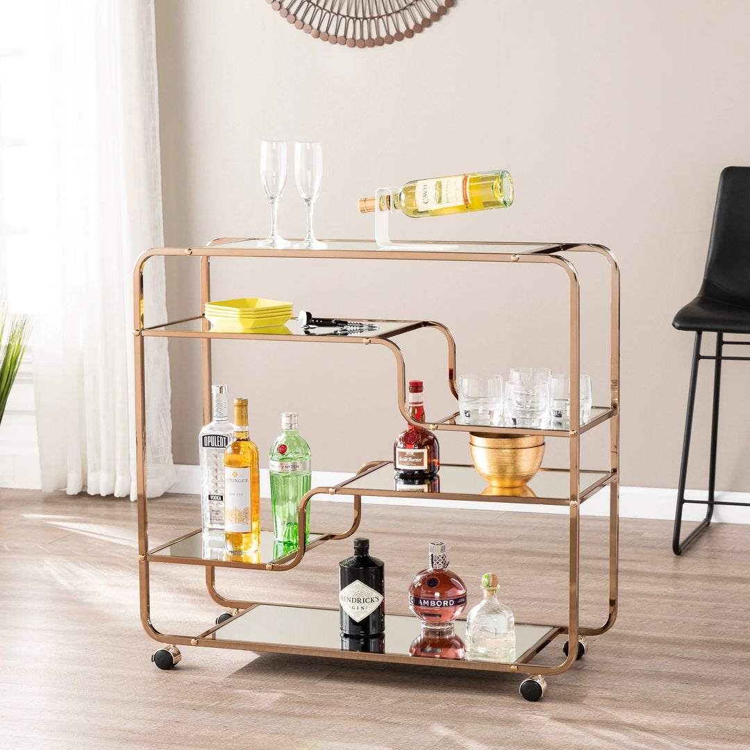 Maylynn Art Deco Mirrored Bar Cart - AmericanHomeFurniture