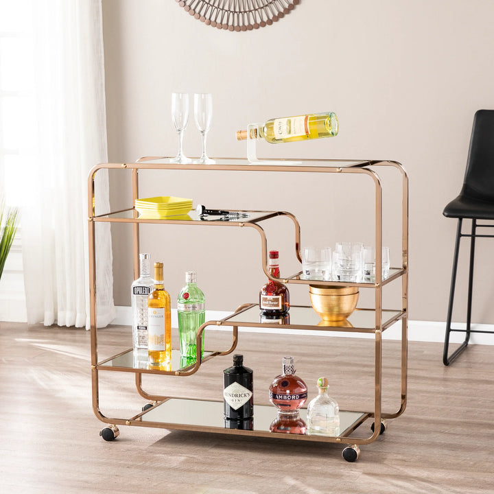Maylynn Art Deco Mirrored Bar Cart - AmericanHomeFurniture