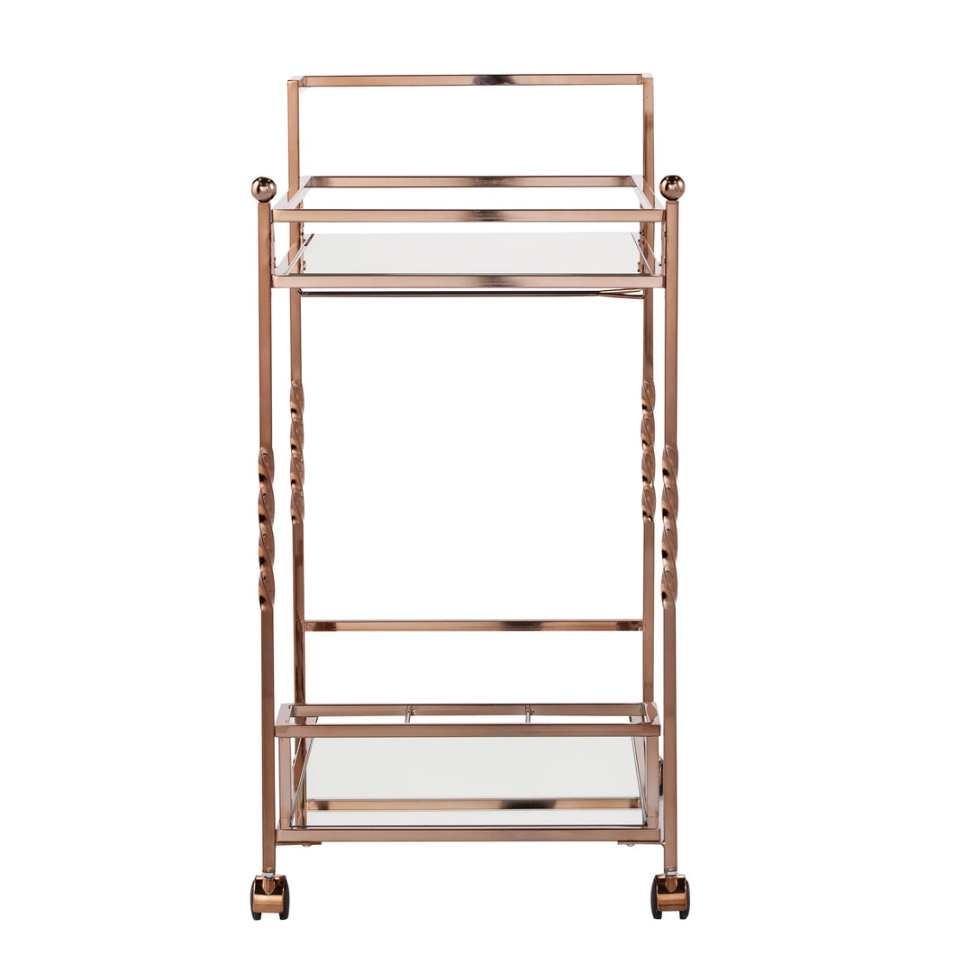 Ivers Metal Mirrored Bar Cart - Champagne - AmericanHomeFurniture
