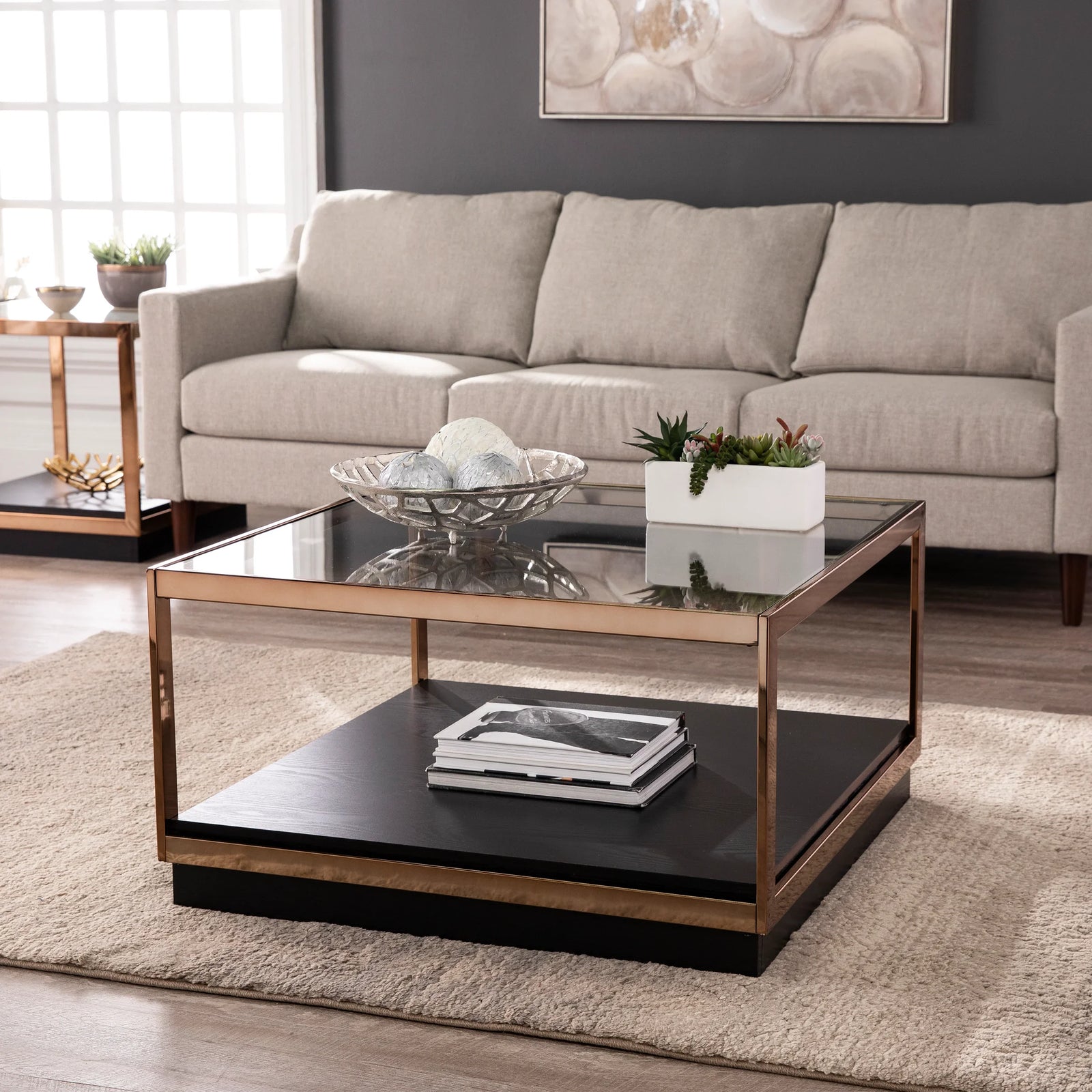 SEI Furniture Lexina Glass-Top Cocktail Table COFFEE TABLES