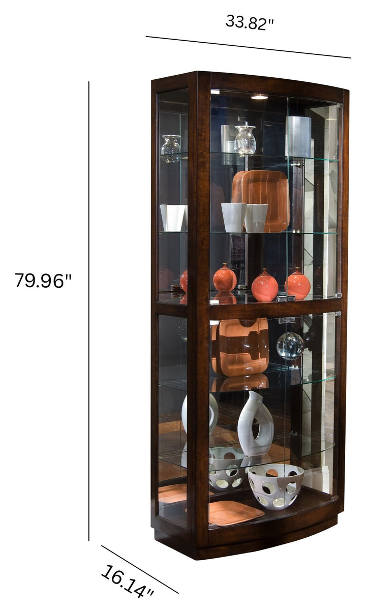 Curios Mahogany Brown Curved Front 5 Shelf Curio Cabinet - 21221
