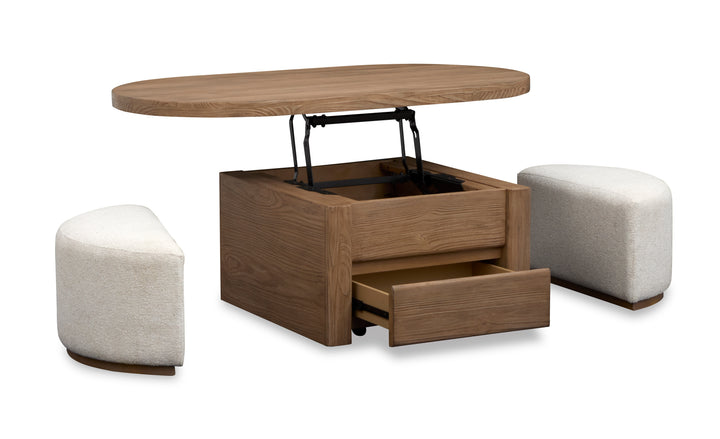 Hayden Golden Oat Lift Top Storage Cocktail Table With Casters & 2 Uph.Stools - T6348-50