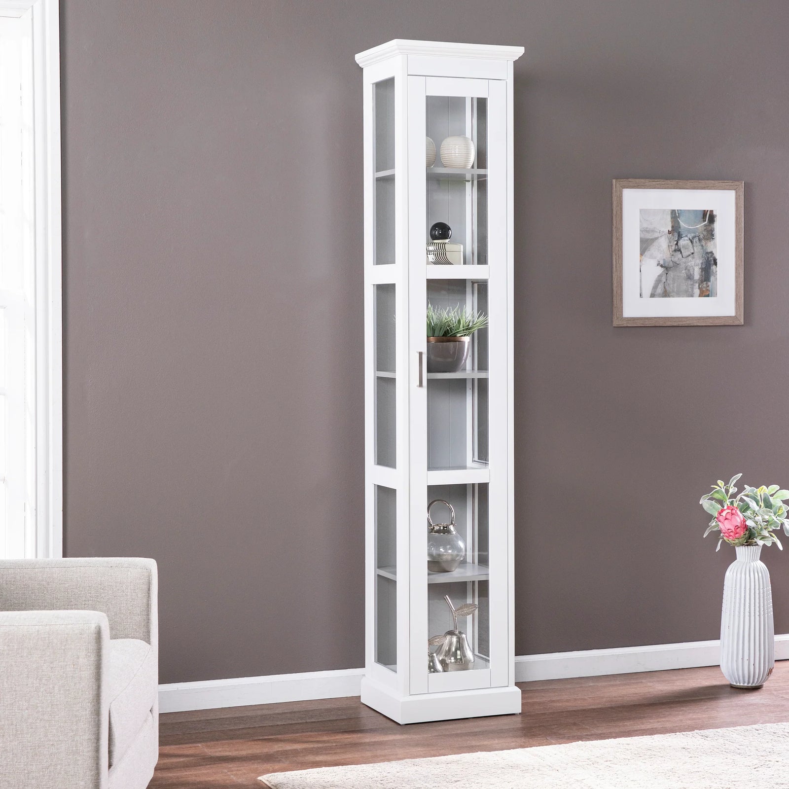 SEI Furniture Balterley Tall Curio w/ Glass Door - White CABINETS