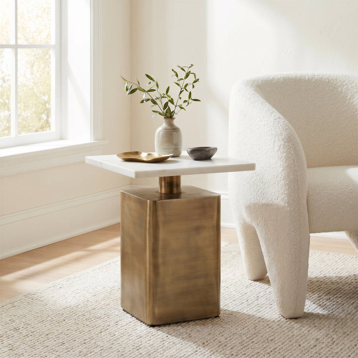 Nyra Side Table White & Brass - 110952