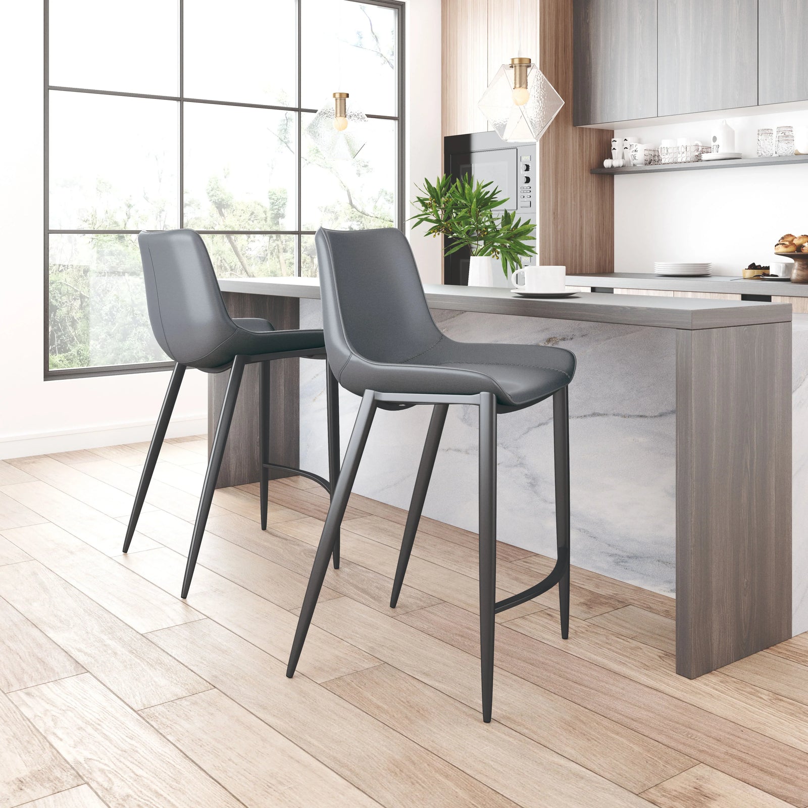 Zuo Magnus Barstool (Set of 2) Dark Gray & Black BAR STOOLS + COUNTER STOOLS