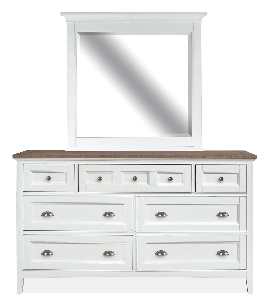 Heron Cove Chalk White And Dovetail Grey 2 Tone Drawer Dresser With Landscape Mirror - B4400-20TT40