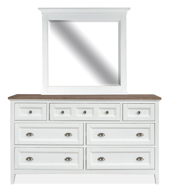 Heron Cove Chalk White And Dovetail Grey 2 Tone Drawer Dresser With Landscape Mirror - B4400-20TT40