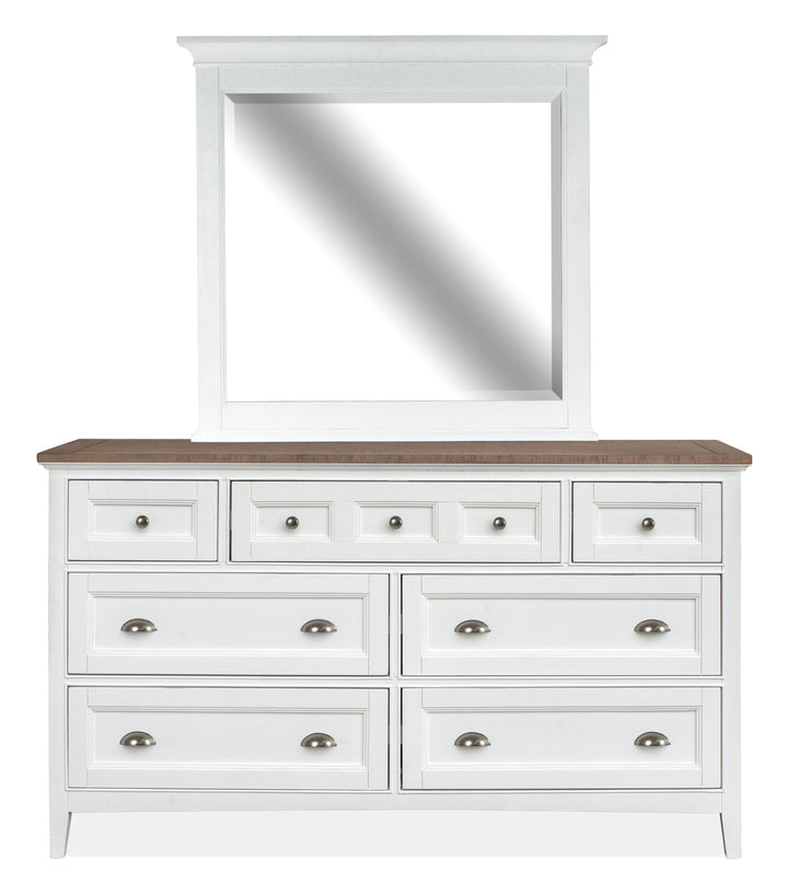Heron Cove Chalk White And Dovetail Grey 2 Tone Drawer Dresser With Landscape Mirror - B4400-20TT40