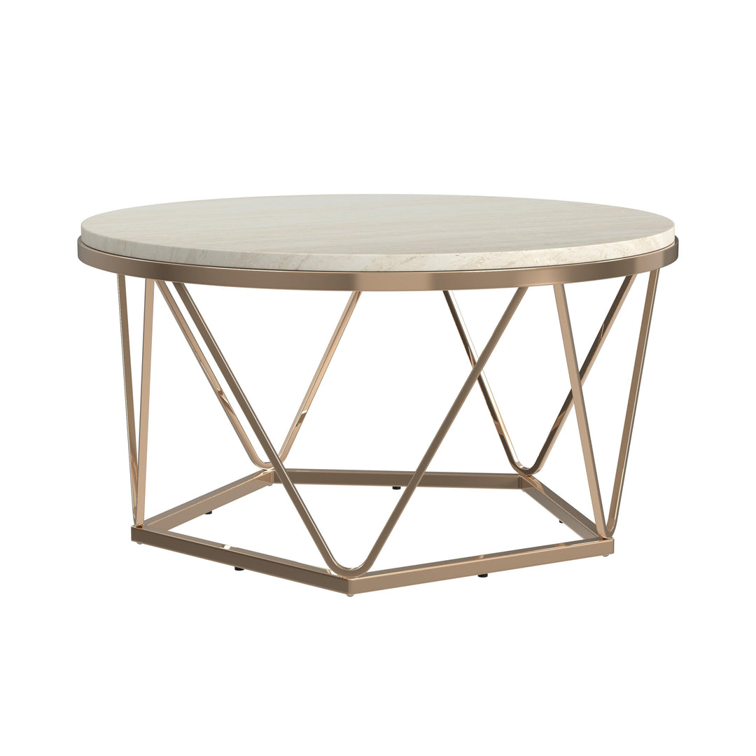 American Home Furniture | SEI Furniture - Luna Round Faux Stone Coffee Table - Champagne