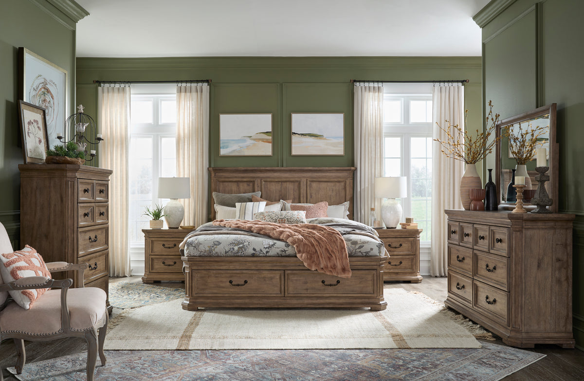 Adler Court Florentine Walnut King Panel Storage Bed - B5991-64A