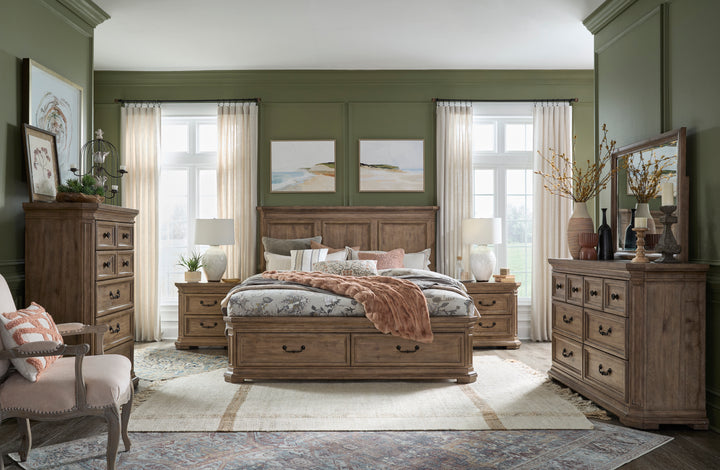 Adler Court Florentine Walnut King Panel Storage Bed - B5991-64A