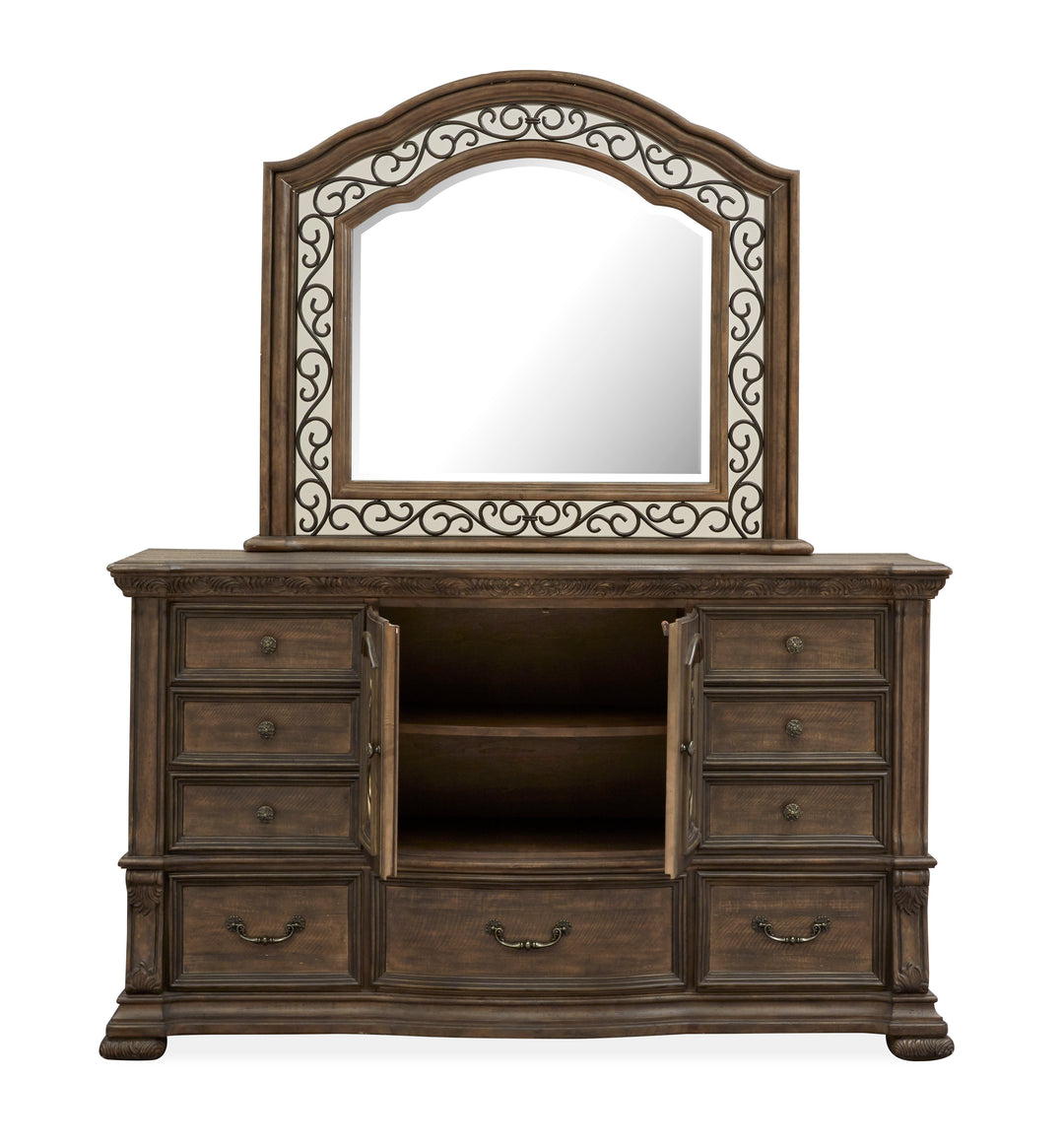 Durango Willadeene Brown Drawer Dresser With Shaped Mirror - B5133-2045