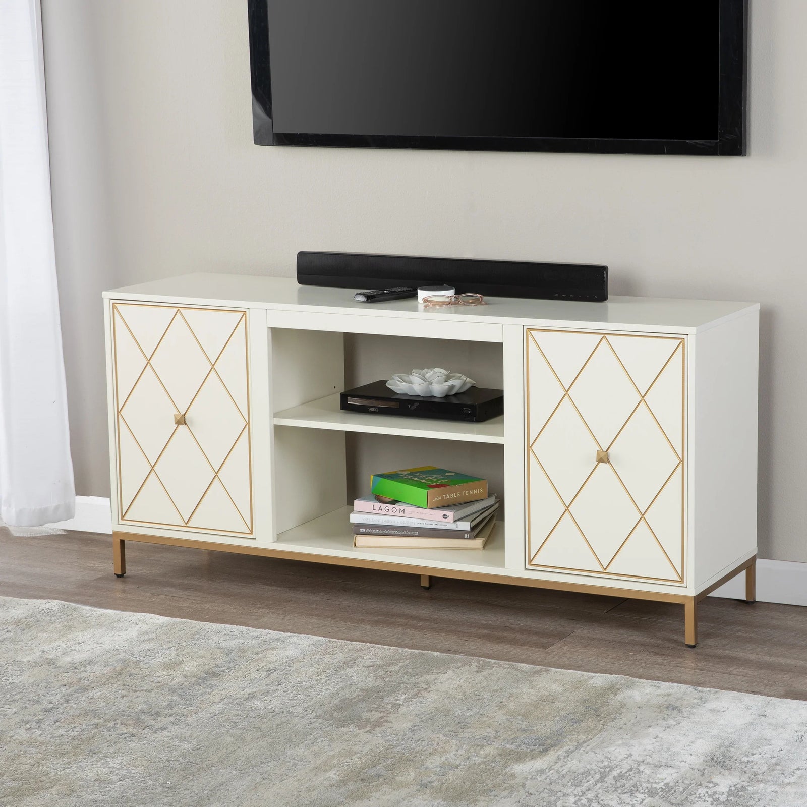 SEI Furniture Marradi Media Console w/ Storage - Cream MEDIA + TV STANDS