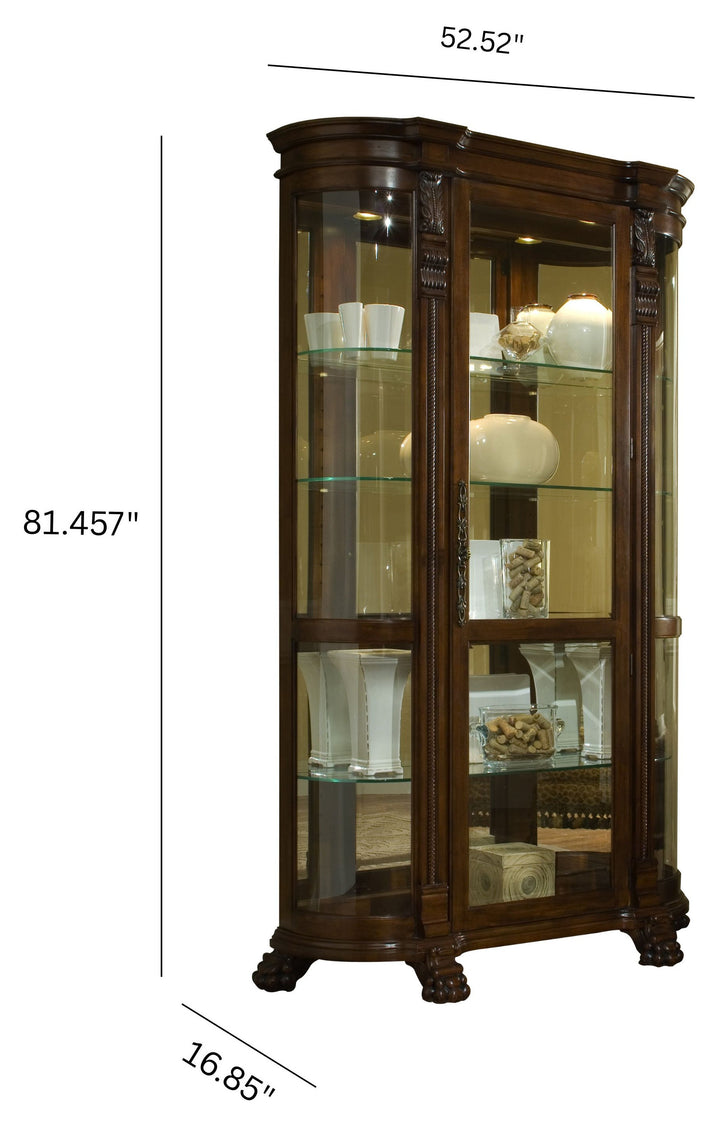Curios Maple Brown Lighted Curved Front 4 Shelf Curio Cabinet - 102003