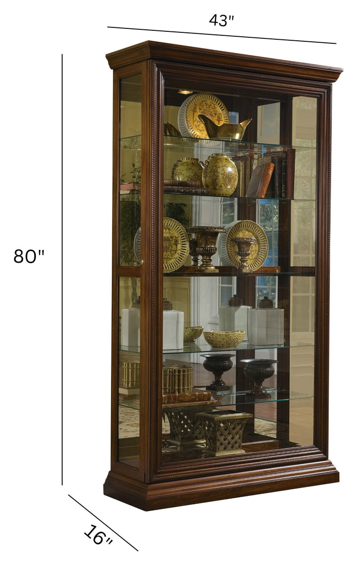 Curios Oak Brown Edwardian 5 Shelf Sliding Door Curio Cabinet - 21015