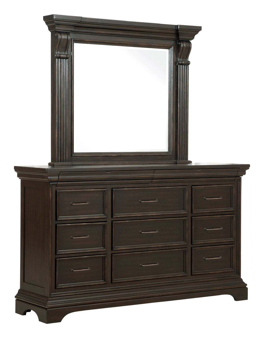Caldwell Smoked Molasses 11 Drawer Dresser With Mirror - P012-BR-K7