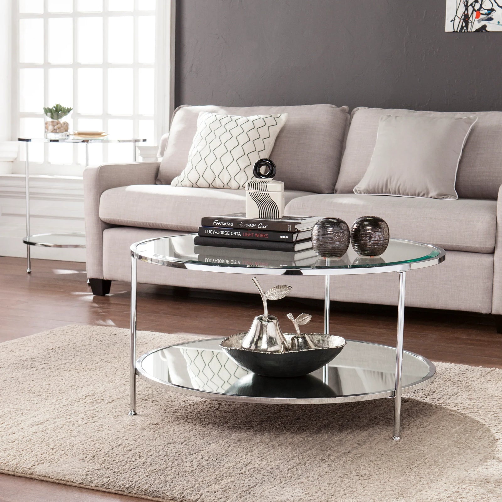 SEI Furniture Risa Round Coffee Table w/ Storage - Chrome COFFEE TABLES