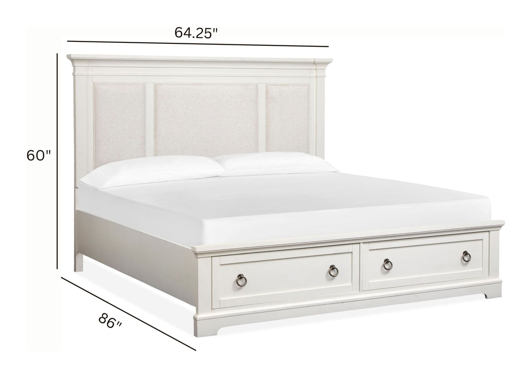 Kingston Whisper White And Cerused Nutmeg Queen Upholstered Panel Storage Bed - B6407-55A