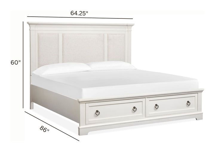 Kingston Whisper White And Cerused Nutmeg Queen Upholstered Panel Storage Bed - B6407-55A