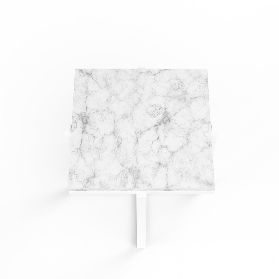 American Home Furniture | Sunset West - Square End Table, Frost Finish with Carrara Marble Top