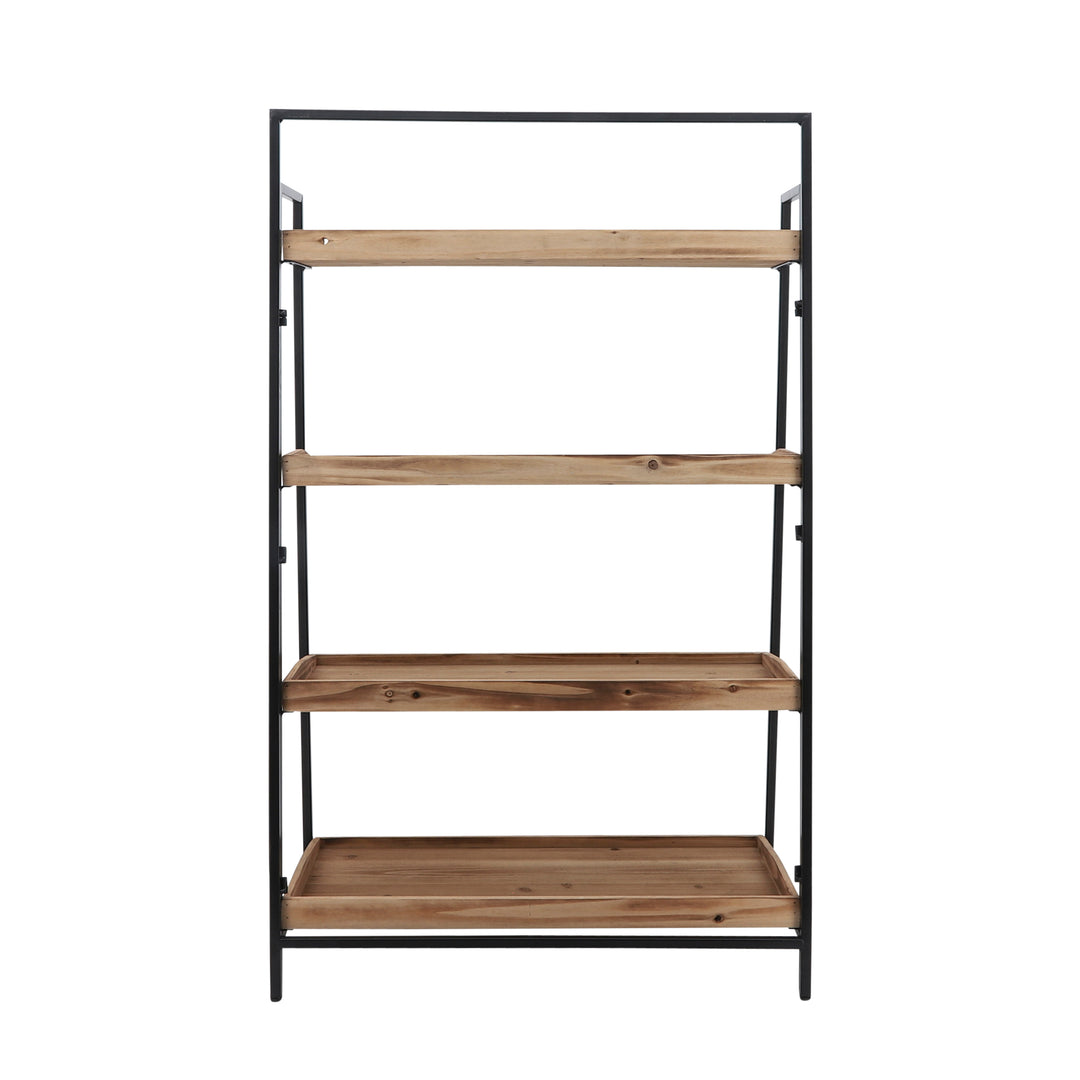 Wood/metal, 52"h Folding 4-layered Shelf, Brwn/blk