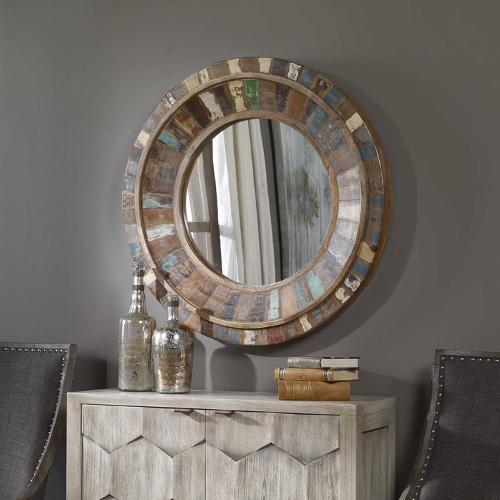 JEREMIAH ROUND WOOD MIRROR - AmericanHomeFurniture