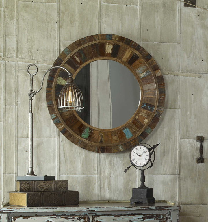 JEREMIAH ROUND WOOD MIRROR - AmericanHomeFurniture