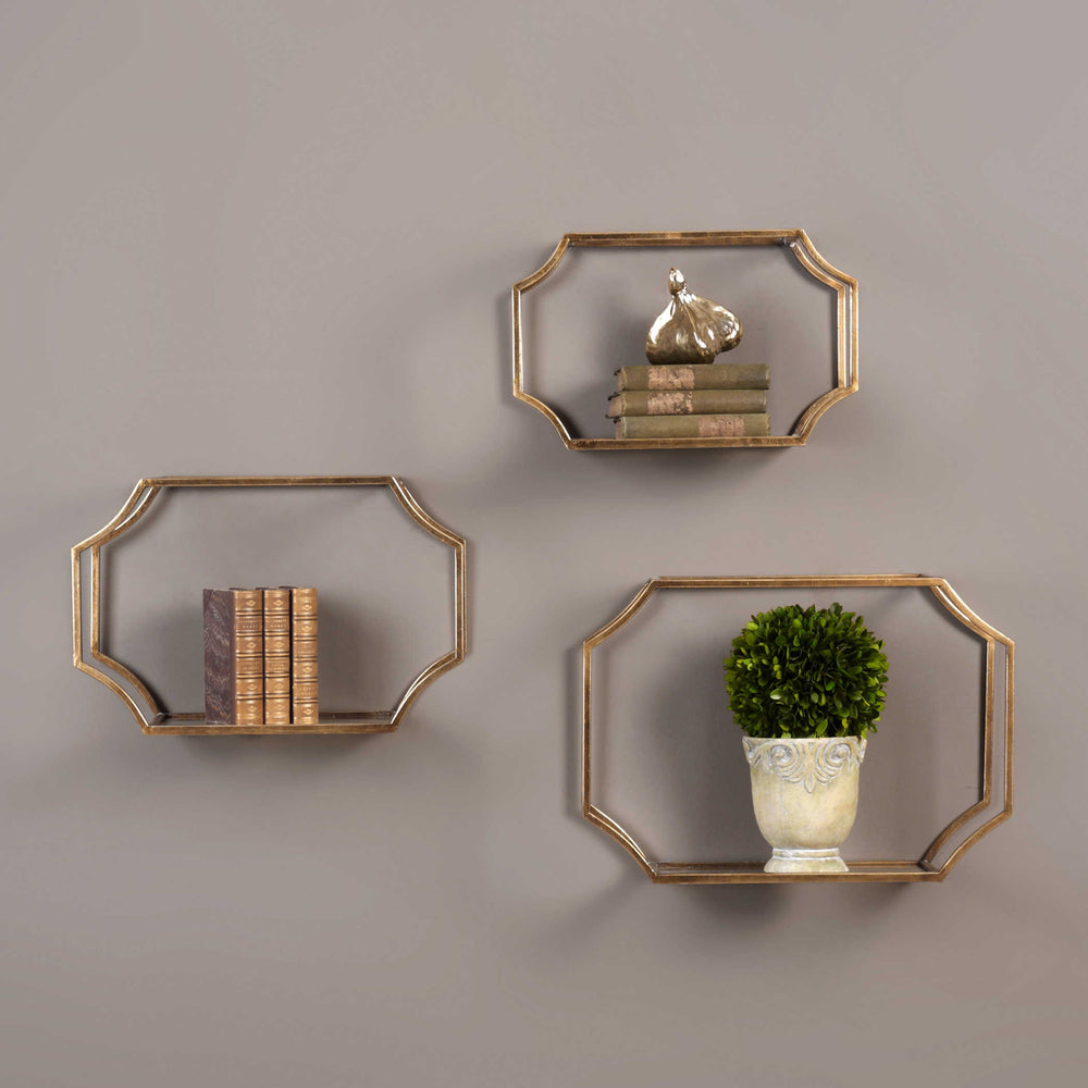 Lindee Gold Wall Shelves S/3 - AmericanHomeFurniture