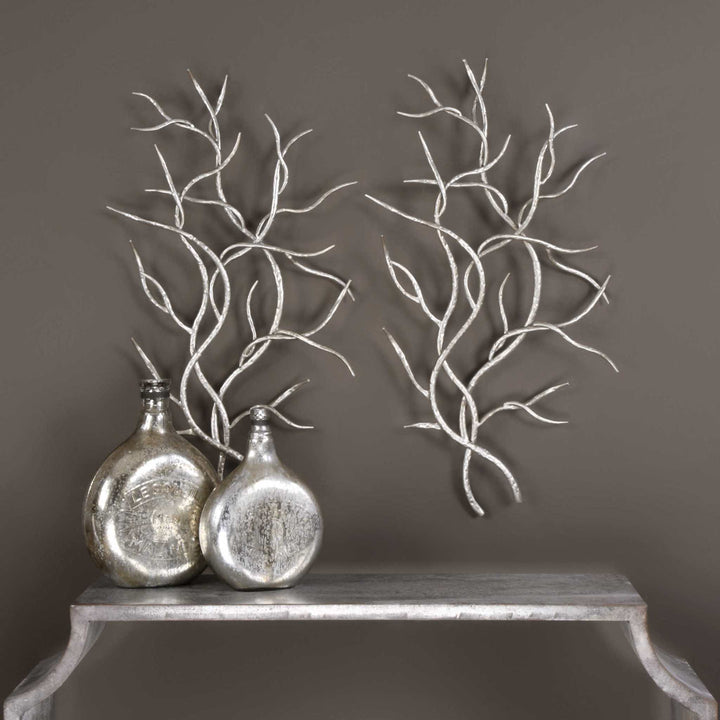 SILVER BRANCHES WALL ART SET OF 2 - AmericanHomeFurniture