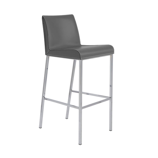 Euro Style Cam Bar Stool In Gray With Polished Stainless Steel Legs - Set of 2 BAR STOOLS + COUNTER STOOLS