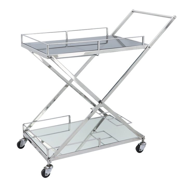 Two Tier 33"h Rolling Bar Cart, Silver