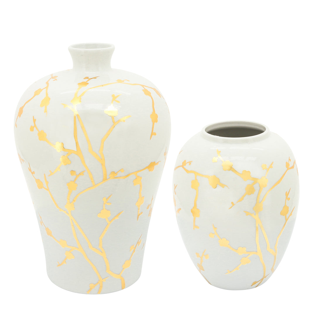 Cer 15"h, Vase W/ Gold Decal, White